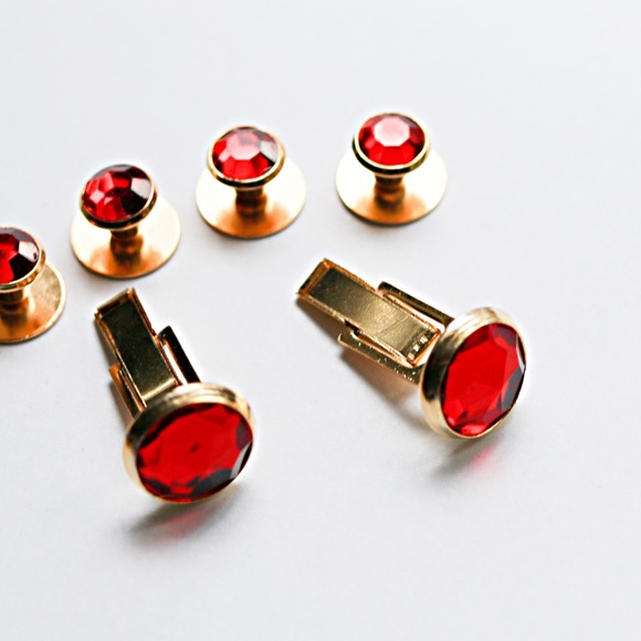 red crystal cufflinks studs new - Picture 2 of 2
